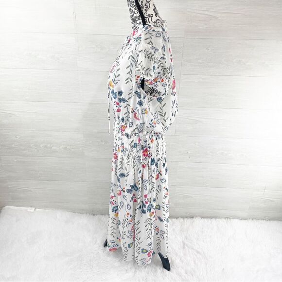 Anthropologie Current Air Floral Ruffle Flutter Sleeve Tie Collar Midi Dress - Picture 6 of 8